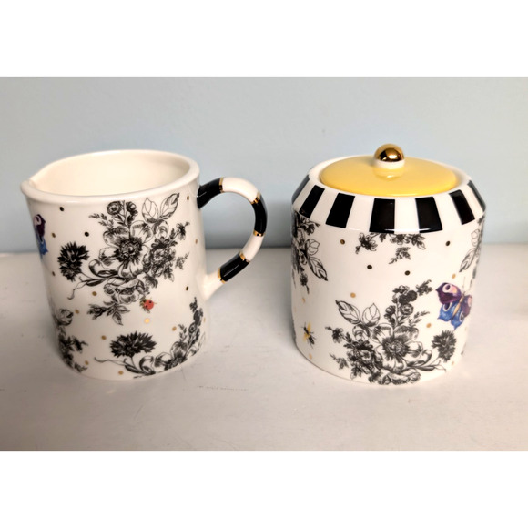 MacKenzie Childs Butterfly Toile Ceramic Creamer & Sugar Set - Picture 4 of 5